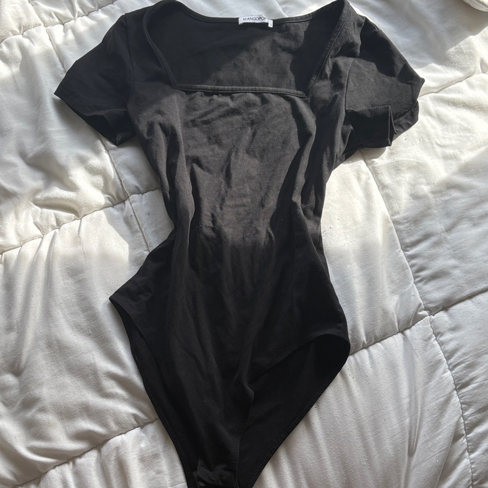 Black cotton short sleeve bodysuit
